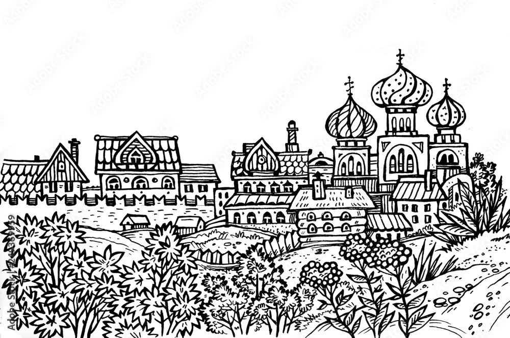 Naklejka premium ciudad_rusa_bw