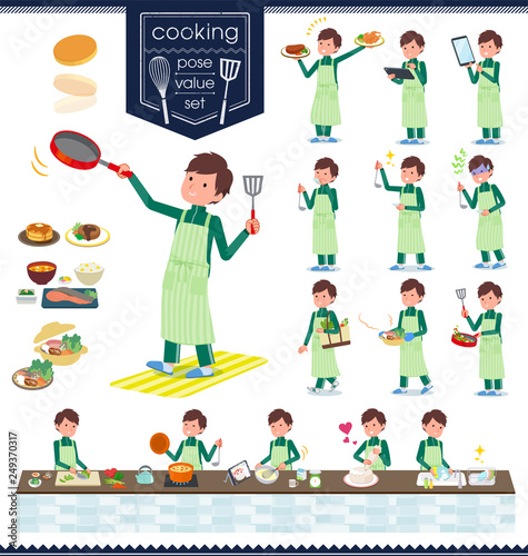 flat type school boy green jersey_cooking
