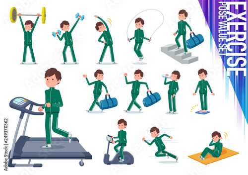 flat type school boy green jersey_exercise