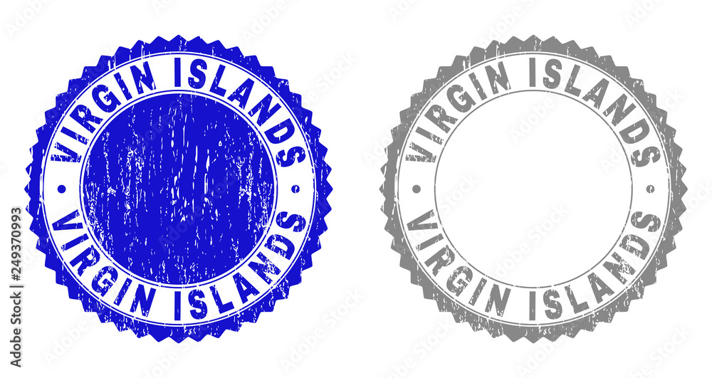 Grunge VIRGIN ISLANDS stamp seals isolated on a white background. Rosette seals with grunge texture in blue and grey colors. Vector rubber watermark of VIRGIN ISLANDS caption inside round rosette.