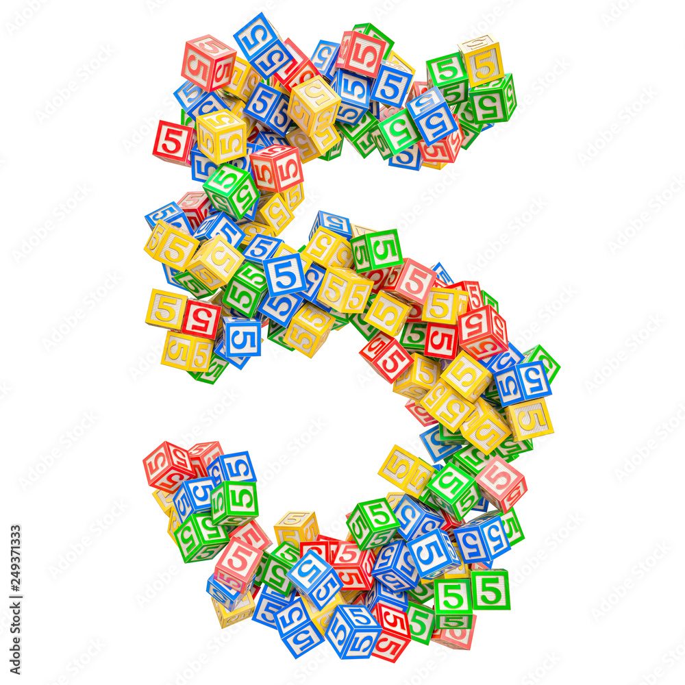 Number 5, from ABC Alphabet Wooden Blocks. 3D rendering Number 5, from ABC Alphabet Wooden Blocks. 3D rendering