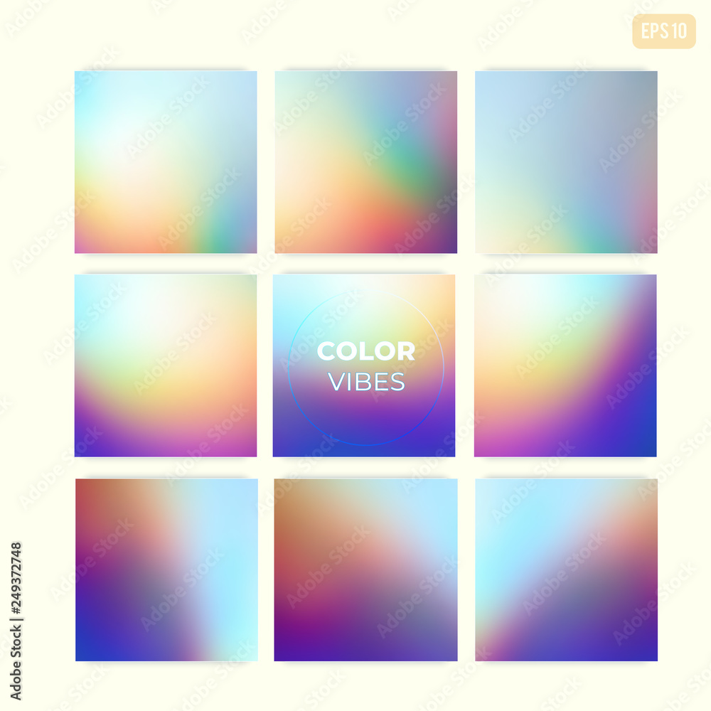 Set of square abstract soft colorful vector gradient blurred backgrounds. Modern trendy concept design for mobile apps, screens, banners, posters