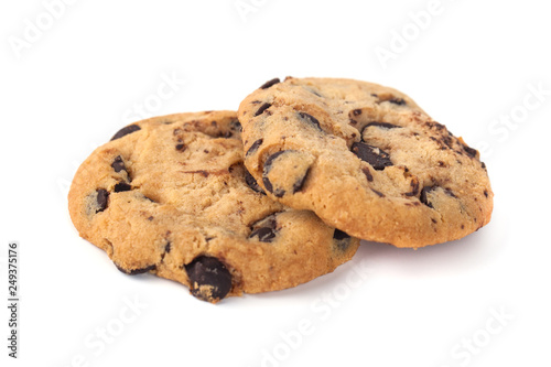Chocolate chip cookies isolated on white background