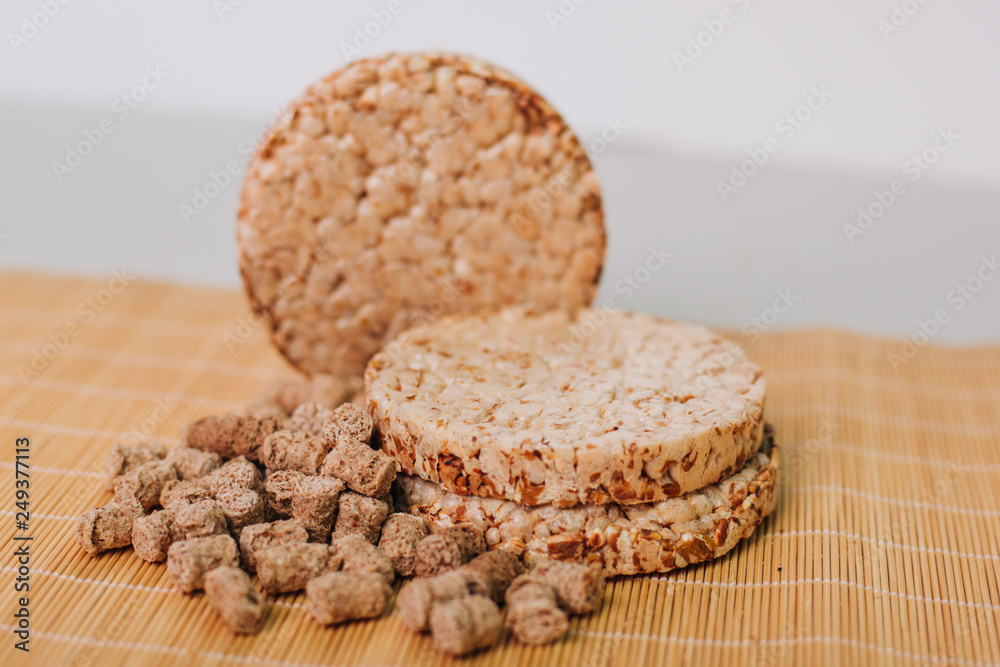 Bran and cereals. Scattered on the table. Healthy food. Slimming diet Bran and cereals. Scattered on the table. Healthy food. Slimming diet