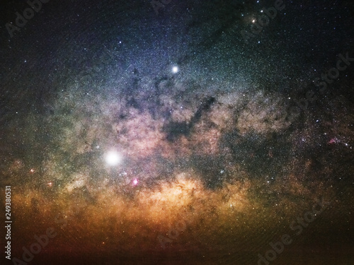 Milkyway galaxy close up with Jupiter and Venus inline. © j_chaikom
