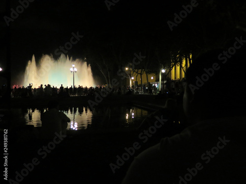 Many people came to see the singing fountains show,  Barcelona,Catalonia, Spain.