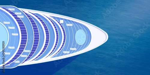 Nose of cruise ship top view on blue sea illustration