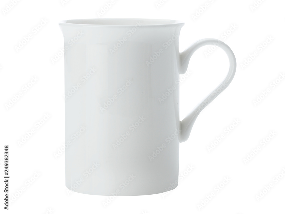 White blank empty cylindrical mug isolated on white background. Side view. White blank empty cylindrical mug isolated on white background. Side view.
