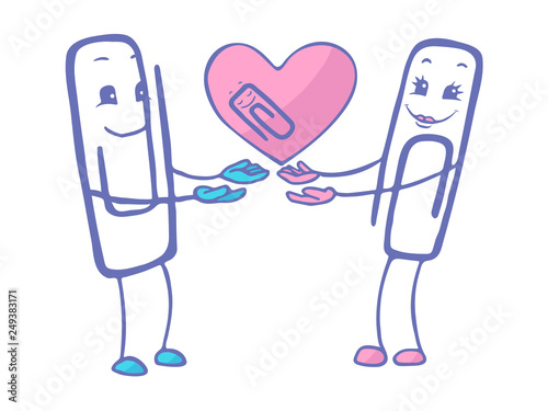 Love between staples. Vector illustration on white background.