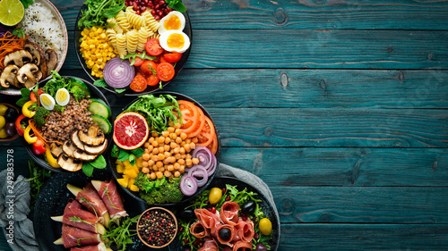 Obraz na plátně Assortment of healthy food dishes
