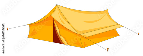 Tourist tent in the disassembled kind. Cartoon. Vector