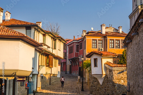 Beautiful street in medieval part of the city Plovdiv, Bulgaria photo