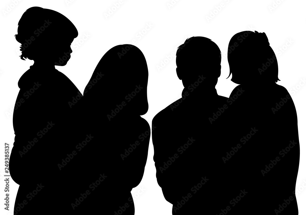 a family with two children, silhouette vector