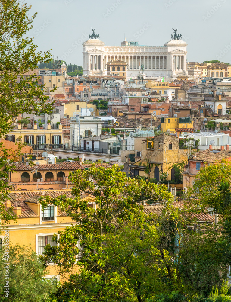 Panoramic sight from Villa Medici, with the Vittorio Emanuele II monument in the background. Rome, Italy.