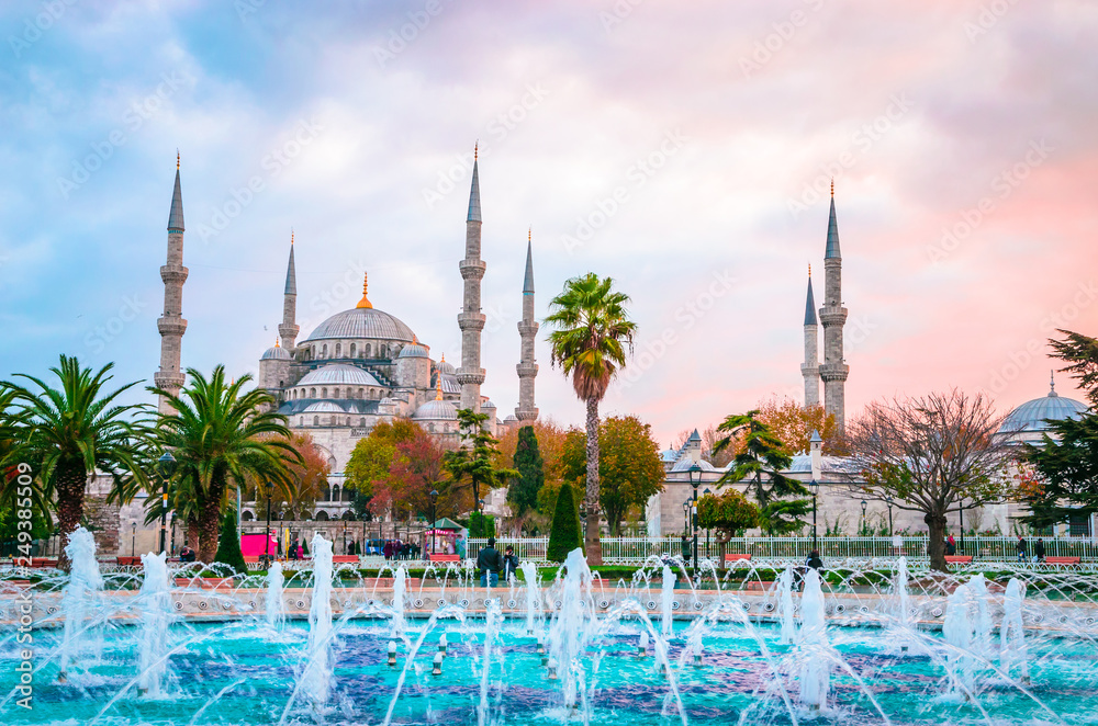 Fototapeta premium The Blue Mosque, (Sultanahmet Camii) in sunset, Istanbul, Turkey.