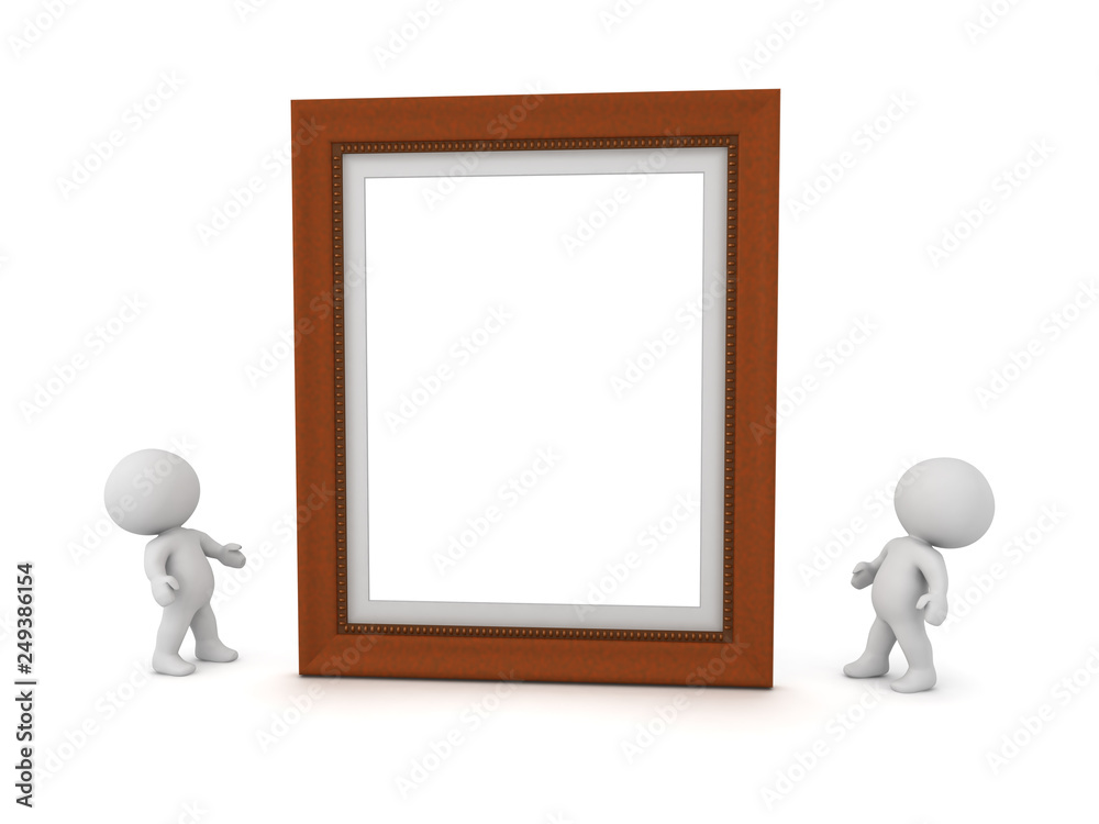 Two 3D Characters Looking Up at a Picture Frame Two 3D Characters Looking Up at a Picture Frame