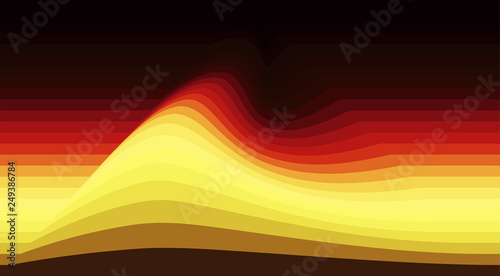 Abstract striped background with yellow and red wave. Vector wallpaper
