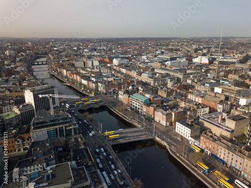 Dublin city centre aerial view. Ireland. February 2019