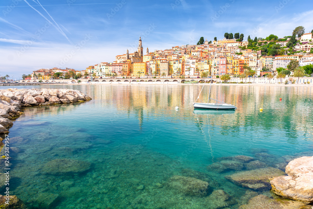 View on colorful town of Menton, Provence-Alpes-Cote d'Azur, France