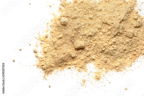 Pile of dry mustard powder isolated on white
