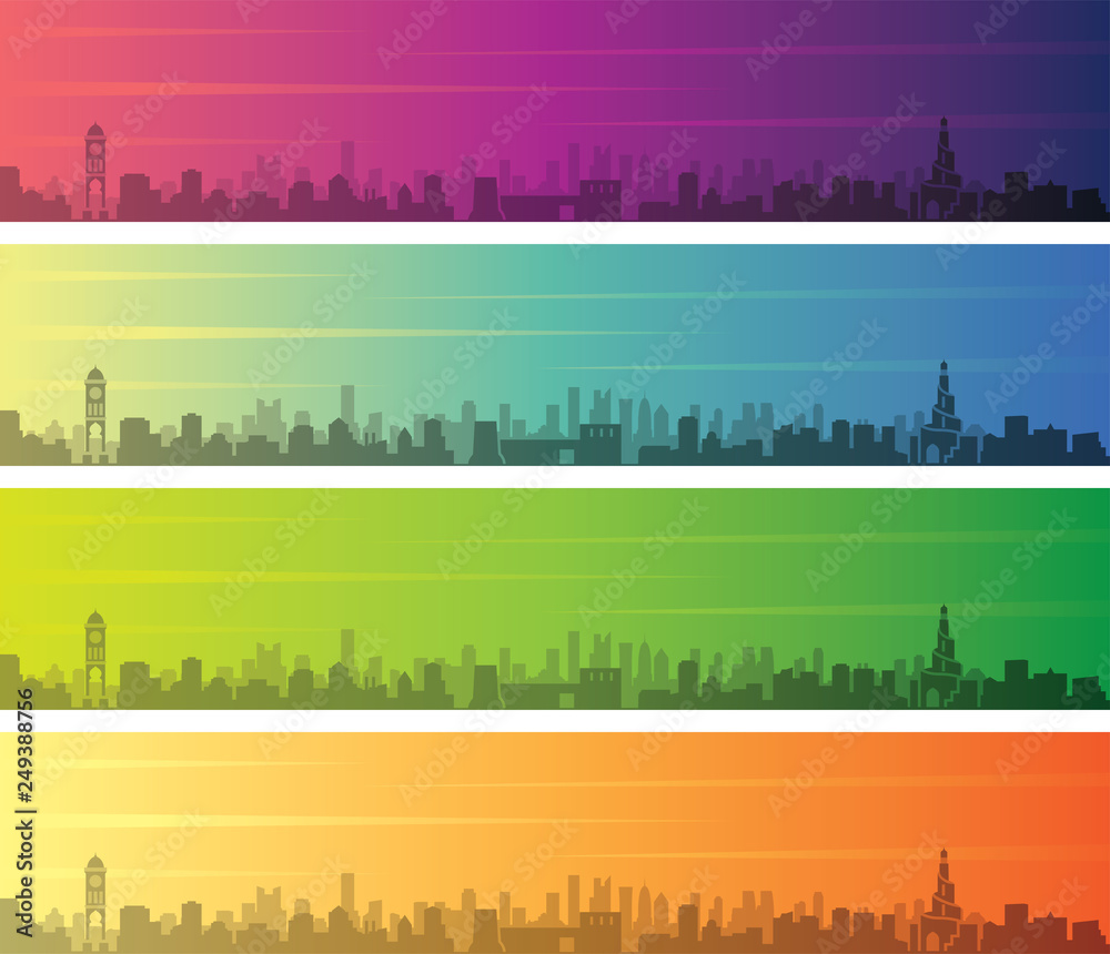 Doha Multiple Color Gradient Skyline Banner