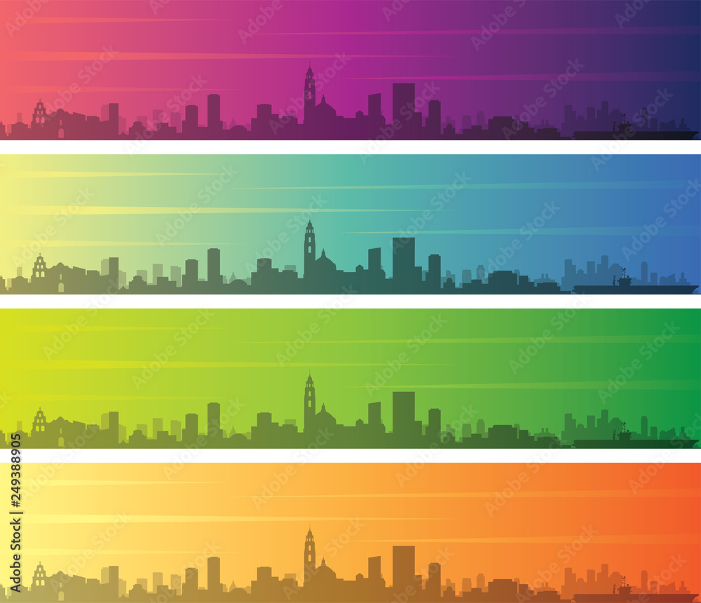 San Diego Multiple Color Gradient Skyline Banner
