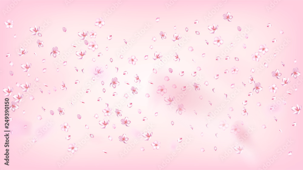 Nice Sakura Blossom Isolated Vector. Spring Blowing 3d Petals Wedding Pattern. Japanese Gradient Flowers Wallpaper. Valentine, Mother's Day Pastel Nice Sakura Blossom Isolated on Rose