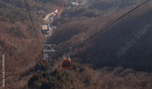 Cableway (aerial ropeway) on the rise on the Great Wall.