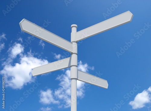White blank signpost isolated on blue sky. White blank signpost isolated on blue sky 3d illustration.. © MP