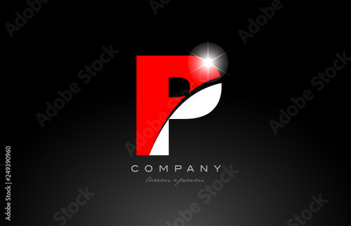 red white color letter p alphabet for logo icon design