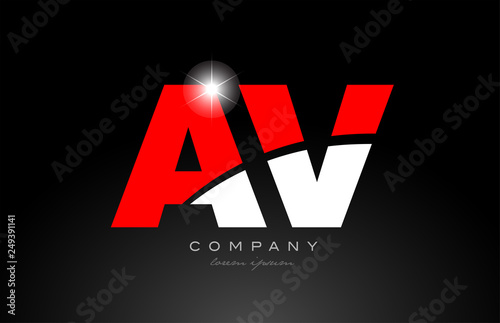 red white color letter combination av a v alphabet for logo icon design