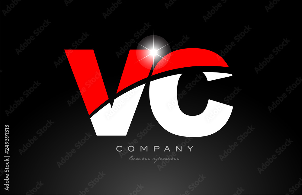Red white color letter combination vc v c alphabet for logo icon design