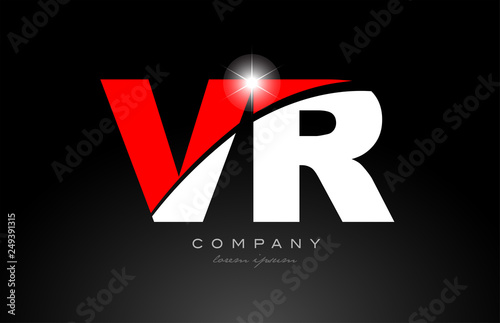 red white color letter combination vr v r alphabet for logo icon design