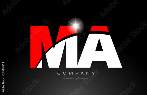 red white color letter combination ma m a alphabet for logo icon design