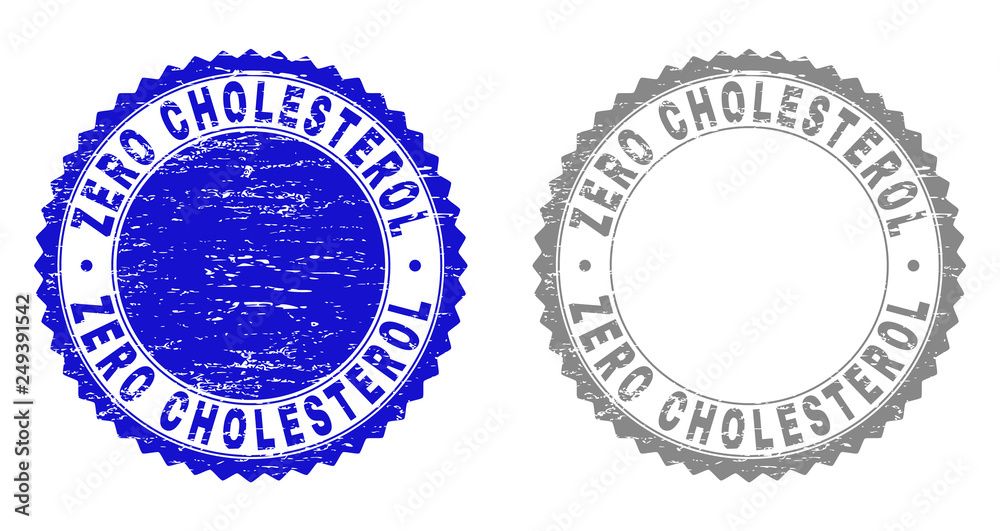 Obraz premium Grunge ZERO CHOLESTEROL stamp seals isolated on a white background. Rosette seals with grunge texture in blue and gray colors.