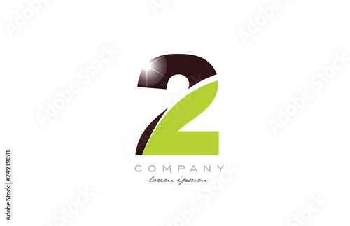 number 2 in green and brown color for logo icon design