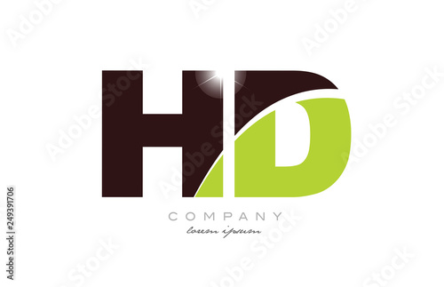 letter hd h d alphabet combination in green and brown color for logo icon design