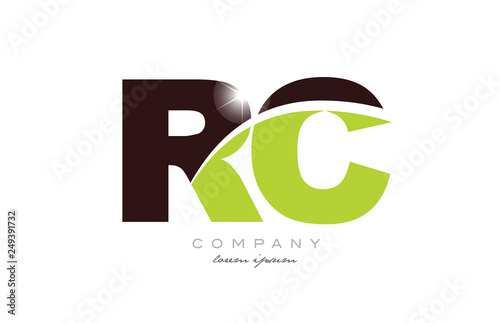 letter rc r c alphabet combination in green and brown color for logo icon design