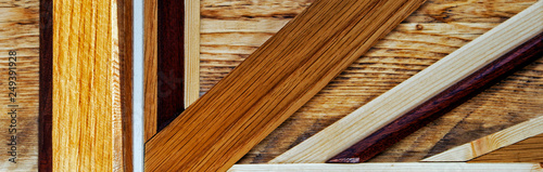 Wooden, marquetry, arts and crafts panorama background.