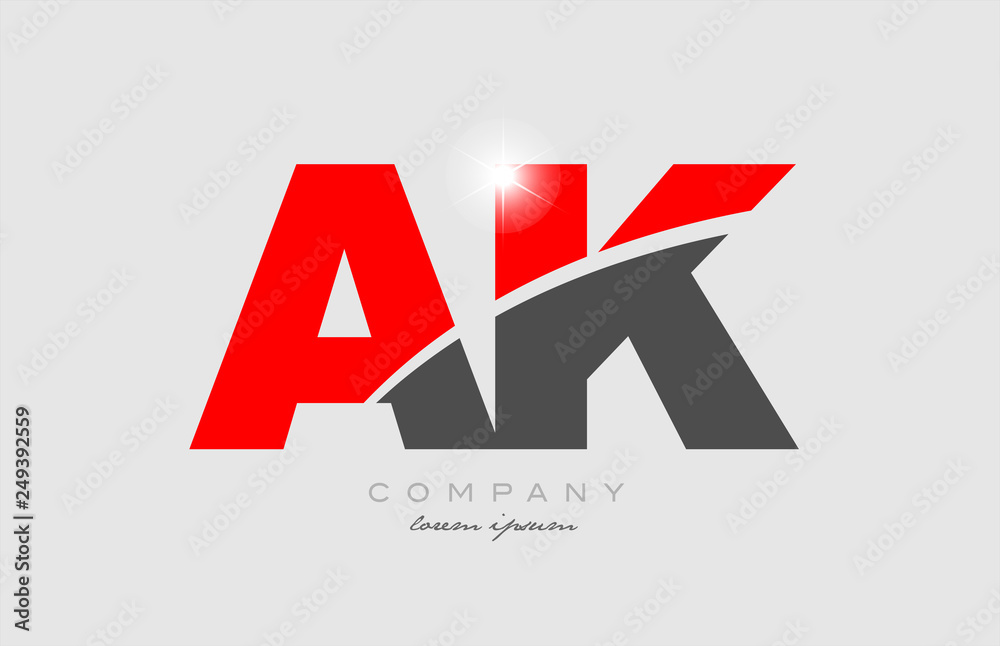Fototapeta premium combination letter ak a k in grey red color alphabet for logo icon design