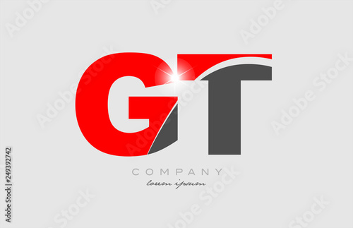 combination letter gt g t in grey red color alphabet for logo icon design
