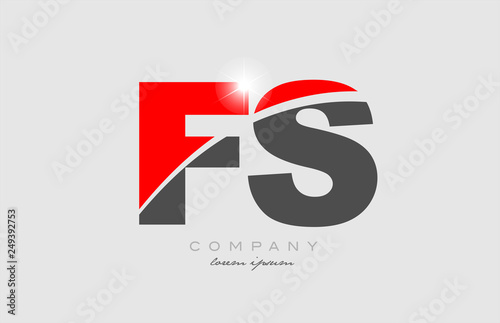 combination letter fs f s in grey red color alphabet for logo icon design