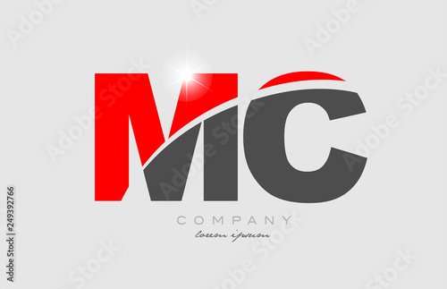 combination letter mc m c in grey red color alphabet for logo icon design