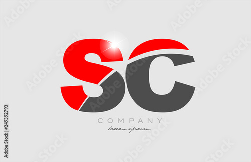 combination letter sc s c in grey red color alphabet for logo icon design