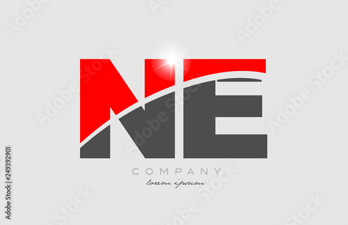 combination letter ne n e in grey red color alphabet for logo icon design