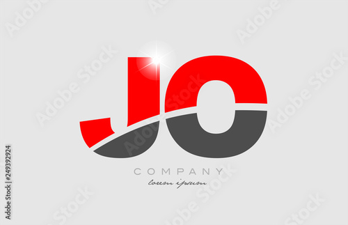 combination letter jo j o in grey red color alphabet for logo icon design