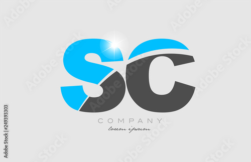 combination letter sc s c in grey blue color alphabet for logo icon design