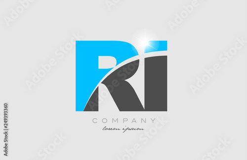 combination letter ri r i in grey blue color alphabet for logo icon design photo