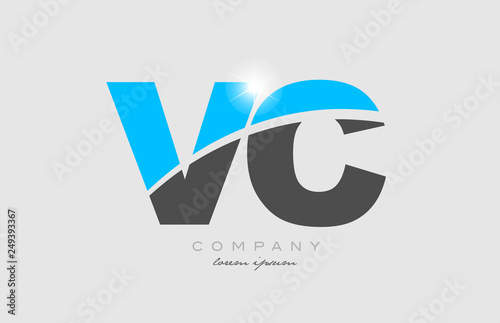 combination letter vc v c in grey blue color alphabet for logo icon design