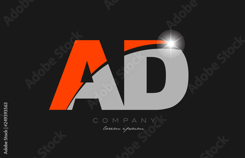 combination letter ad a d in grey orange color alphabet for logo icon design